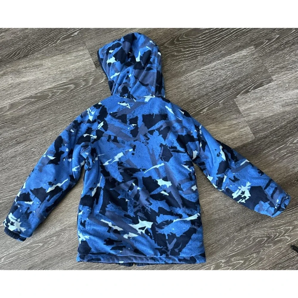 Columbia Reversible Jacket Boys 8 Blue Camo Hooded Fleece Lined Puffer Winter